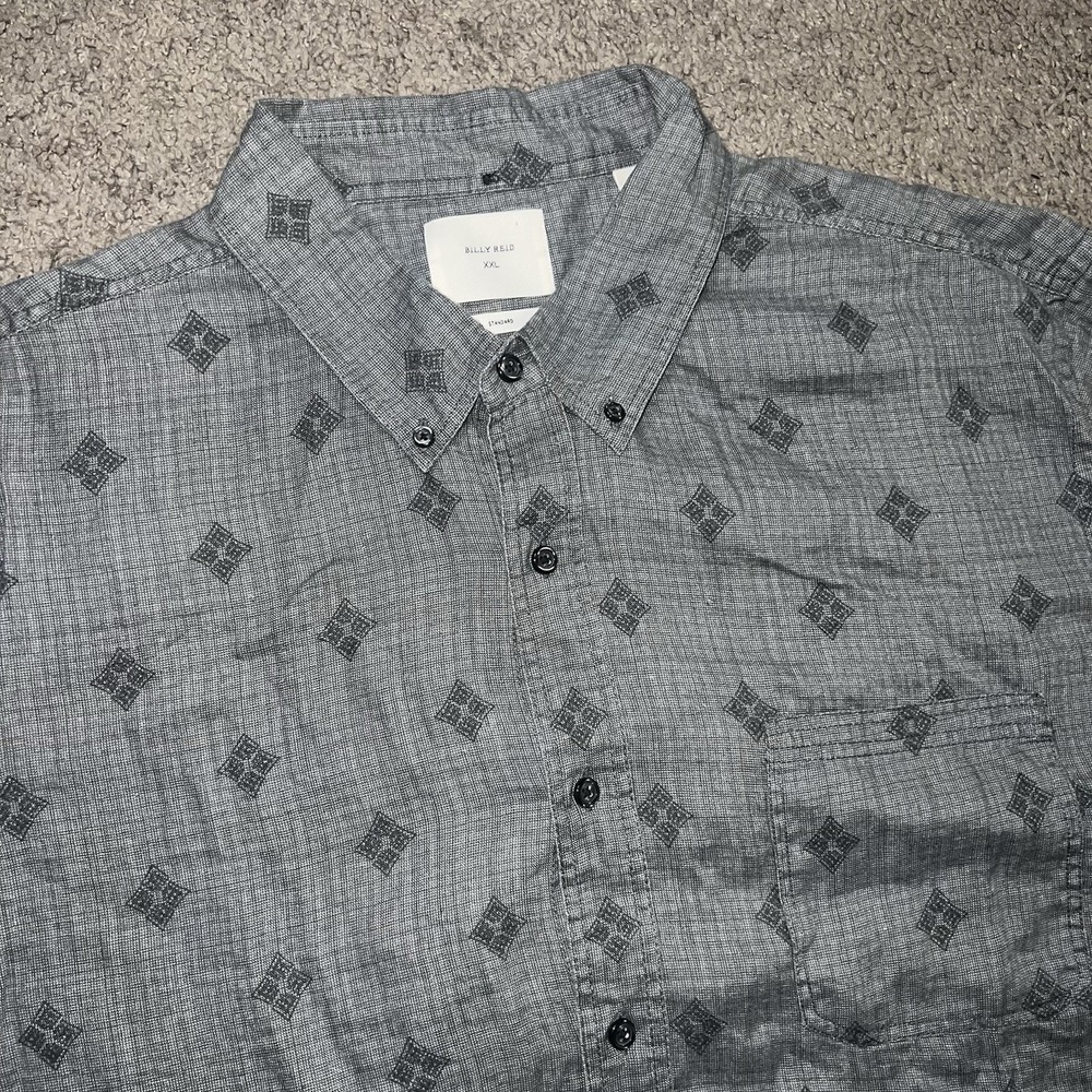 Billy Reid Slate Tuscumbia Short Sleeve Shirt Men's 2XL 100% Linen